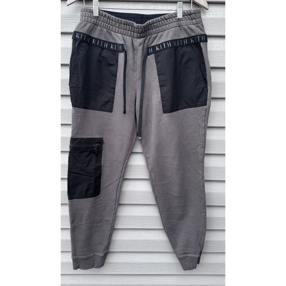Kith Men's Cargo Utility Drawstring Joggers Pant Medium Gray Black